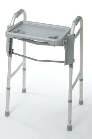 Flip Tray for Folding Walker - Gray with Built-In Cup Holders