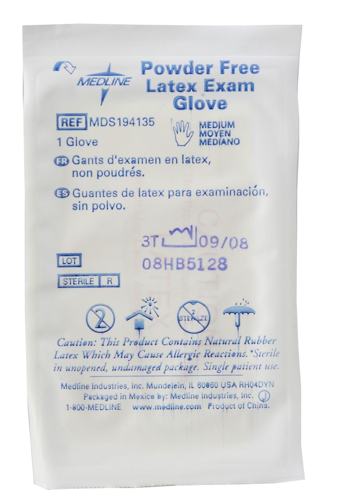 Medline Sterile Powder-Free Latex Exam Gloves - Low Protein Medical Grade Protection (Single Pair)