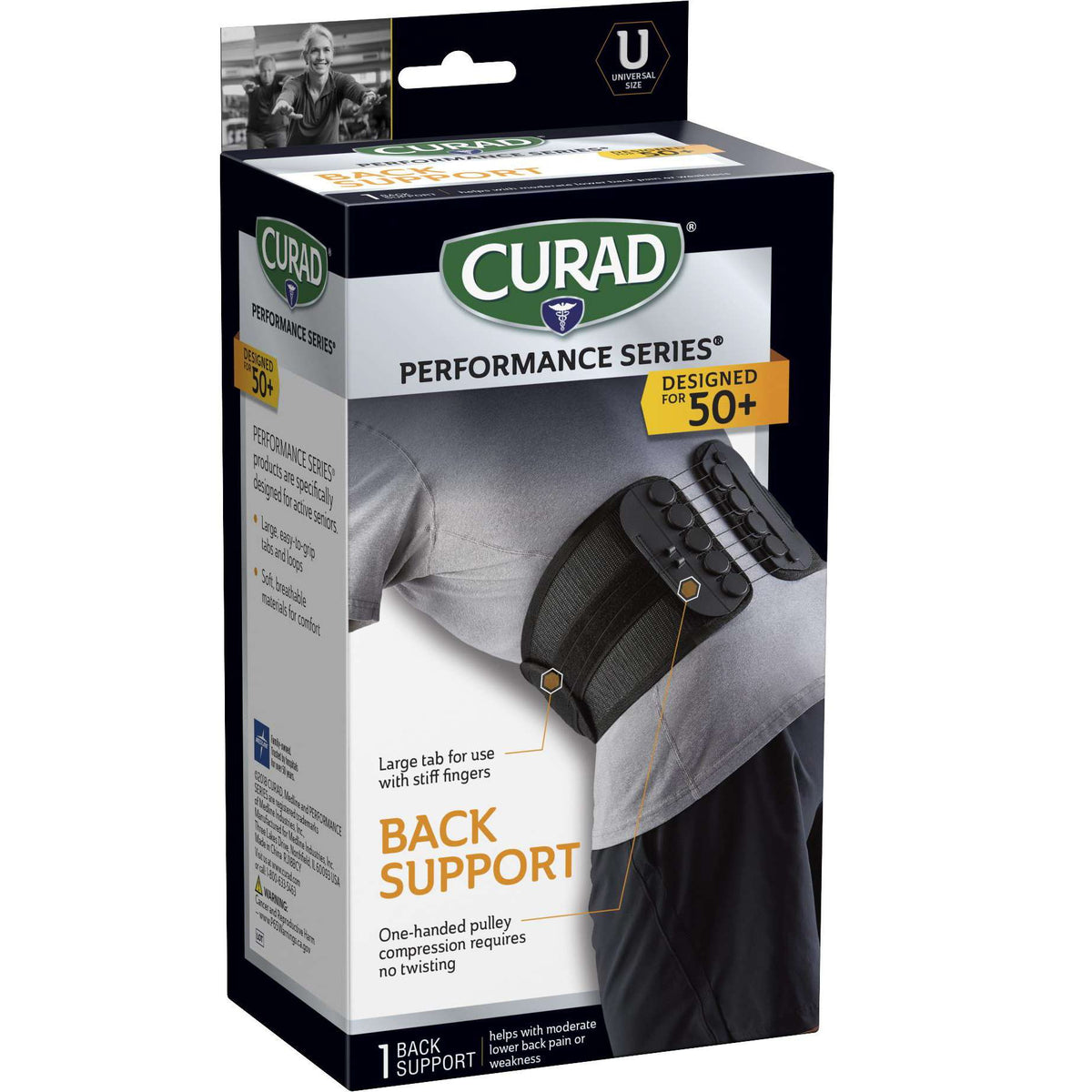 Curad Performance Series Back Support with Low-Friction Pulley System - Universal Size (Case of 4)