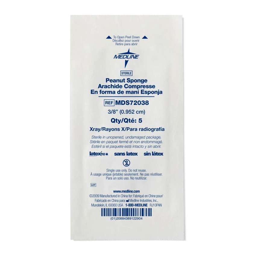 Medline X-Ray Detectable Sterile Peanut Sponge, Small 3/8" - 5/Package
