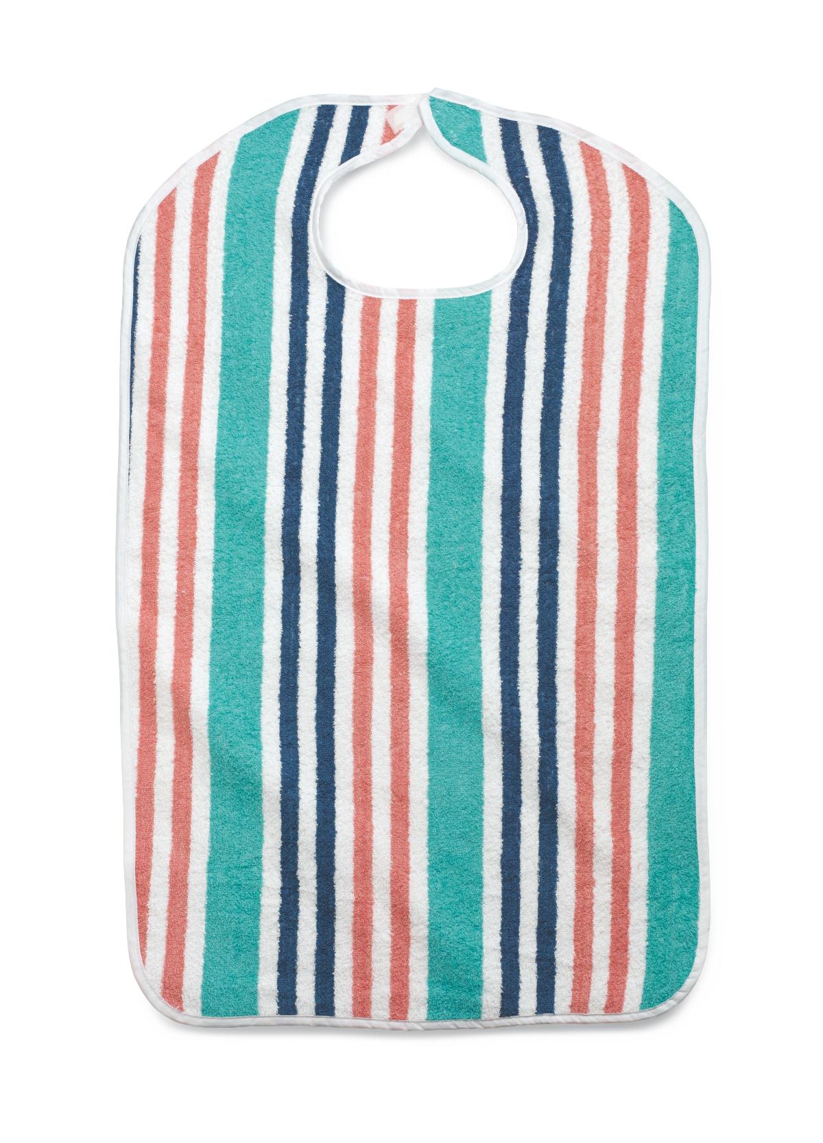 Terry Cloth Striped Clothing Protectors - Premium Adult Bibs with Hook & Loop Closure