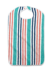 Terry Cloth Striped Clothing Protectors - Premium Adult Bibs with Hook & Loop Closure