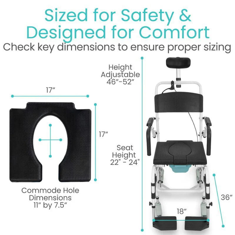 Reclining Shower Commode Transport Chair