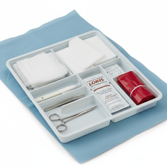 Angled view of tray organization