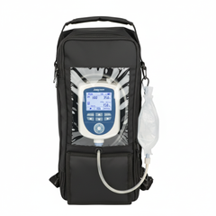 Backpack with pump through window