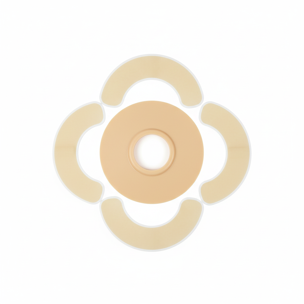 Barrier strips arranged around ostomy flange