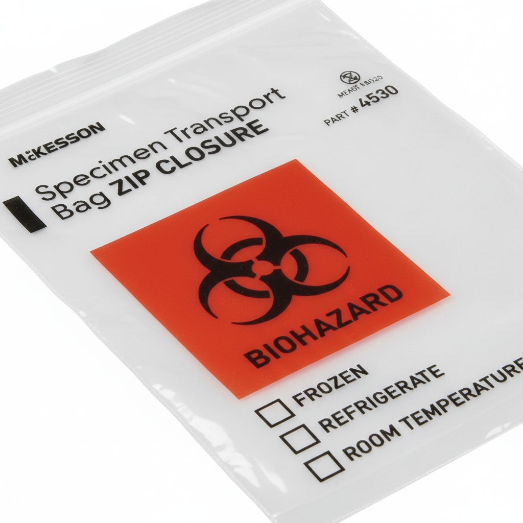 Biohazard symbol and storage instructions detail