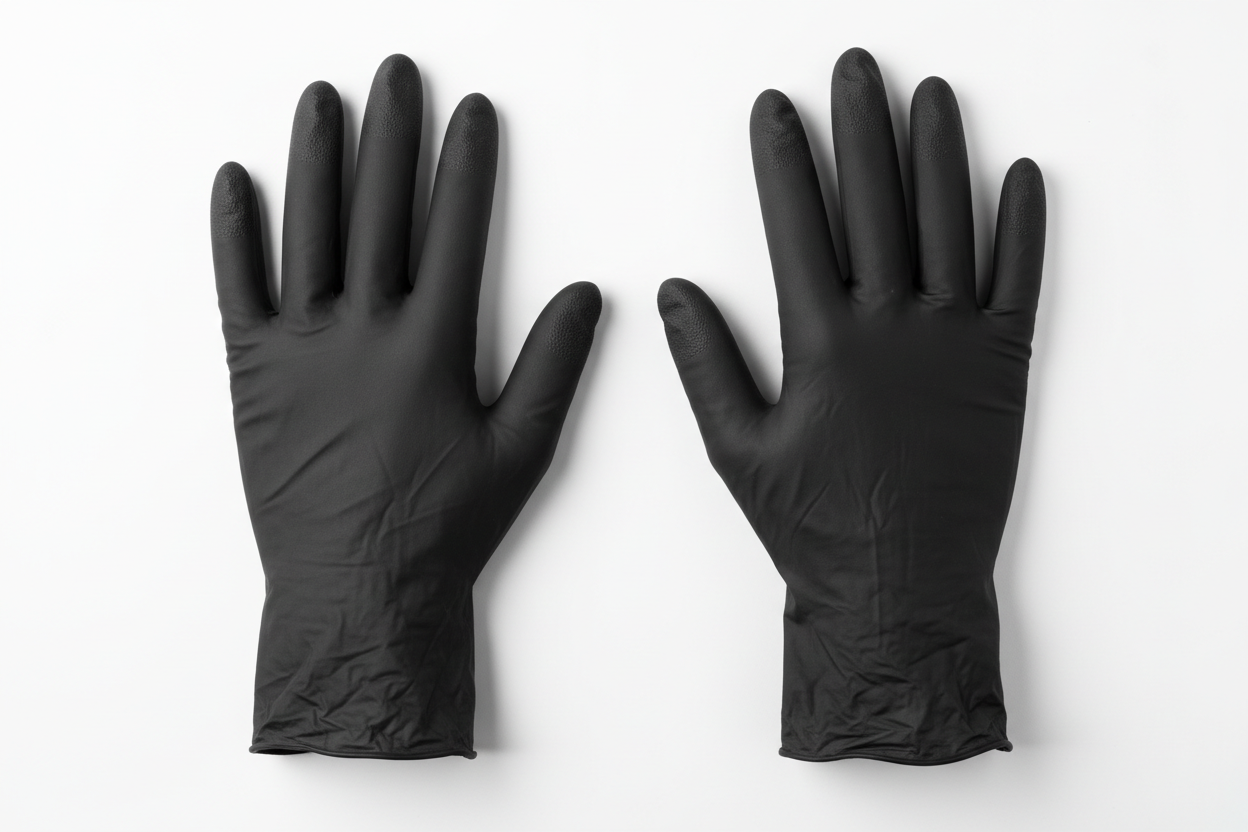 Black nitrile exam gloves flat display