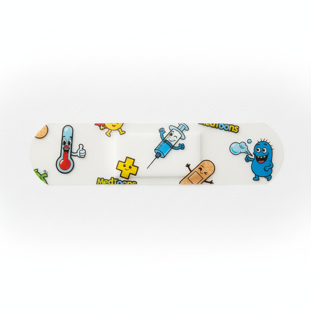 Clear bandage with cartoon graphics