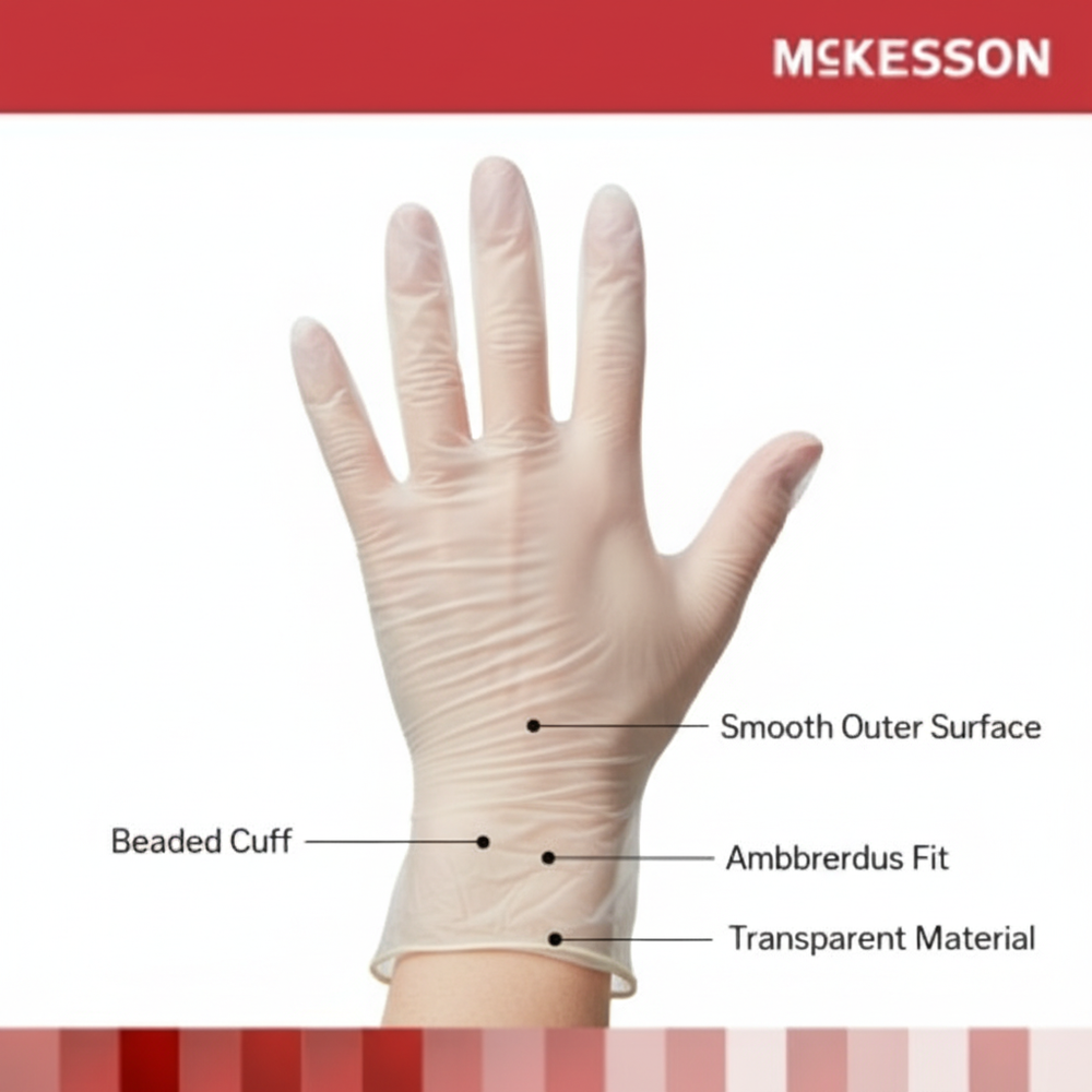 Clear vinyl glove worn on hand