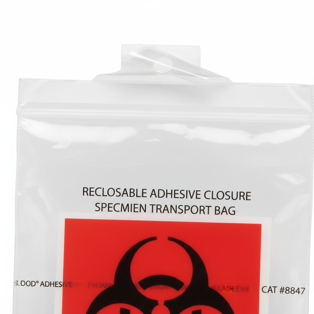 Close-up of adhesive seal and biohazard symbol