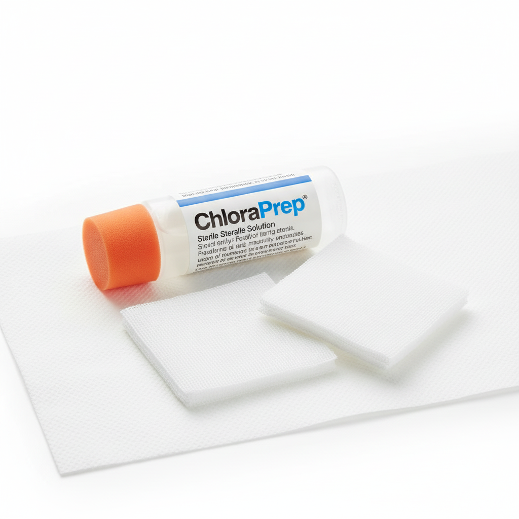 Close-up of ChloraPrep and gauze components
