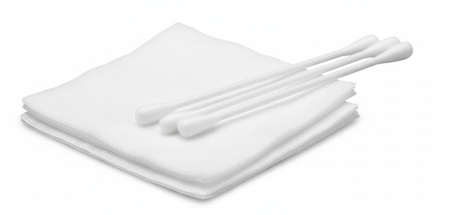 Close-up of cotton applicators and gauze