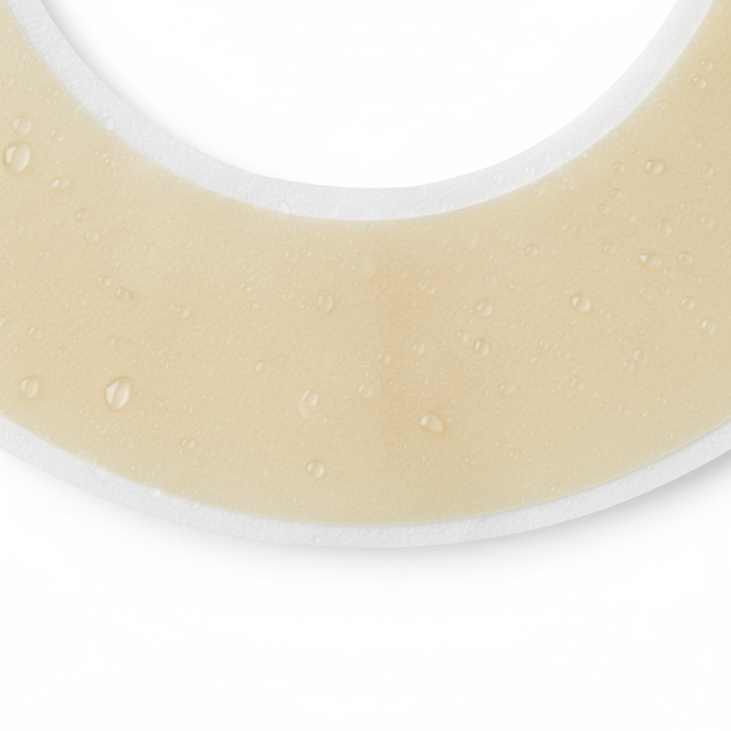 Close-up of hydrocolloid adhesive and tapered edge