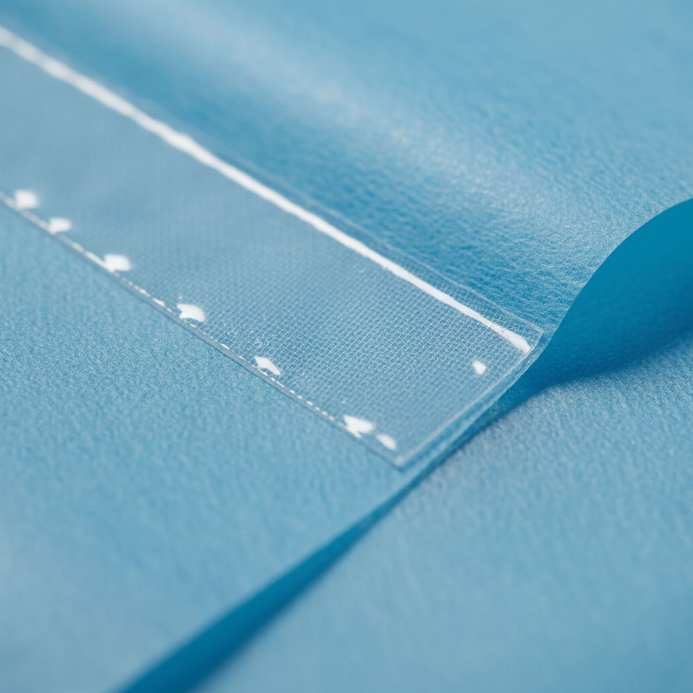 Close-up of impervious blue PE film