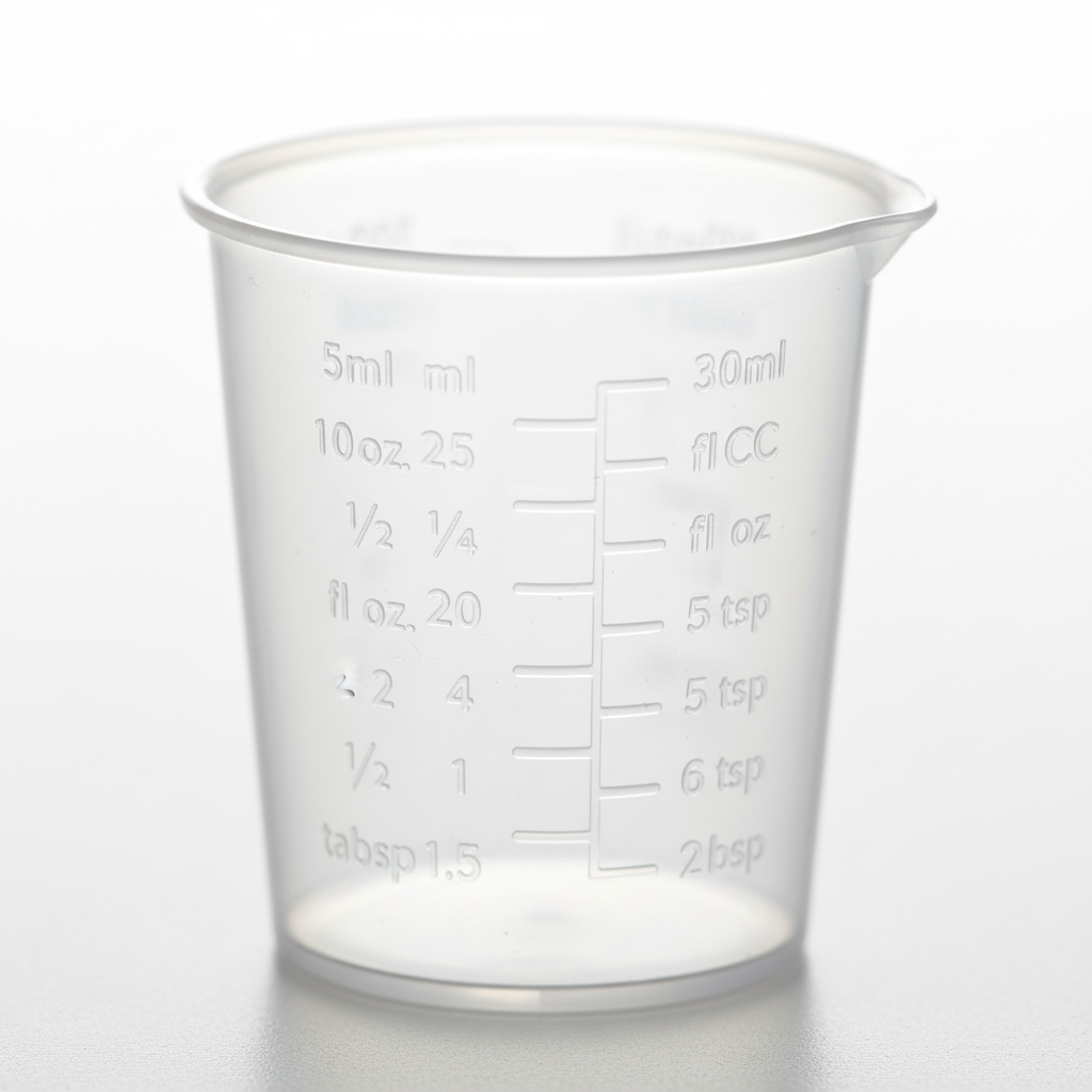 Close-up of measurement markings and pour lip