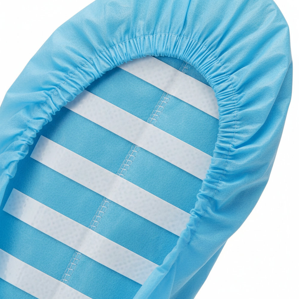 Close-up of non-skid strips and elastic top