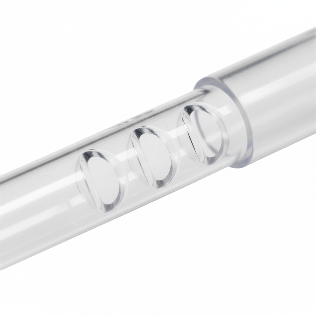 Close-up of polished staggered drainage eyelets