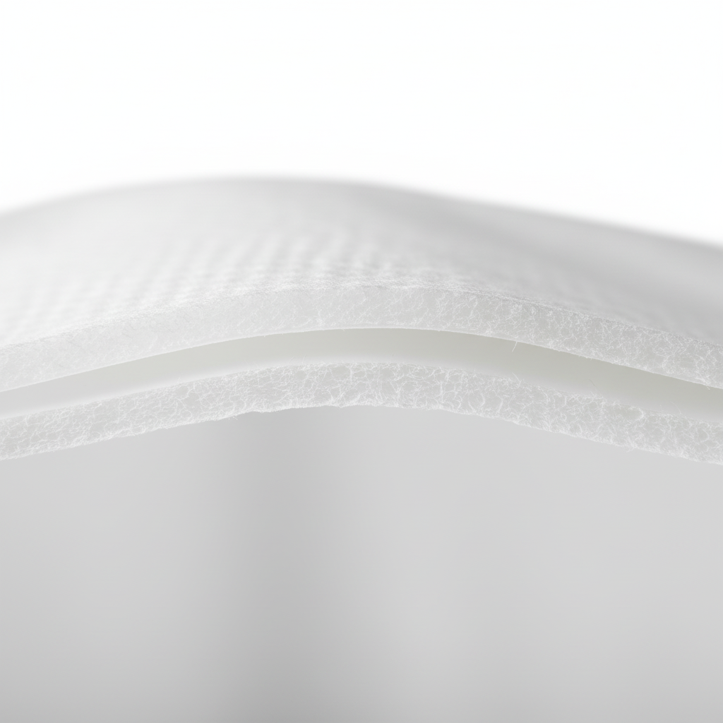 Close-up showing tissue/poly/tissue layers