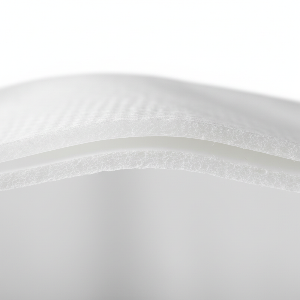 Close-up showing tissue/poly/tissue layers