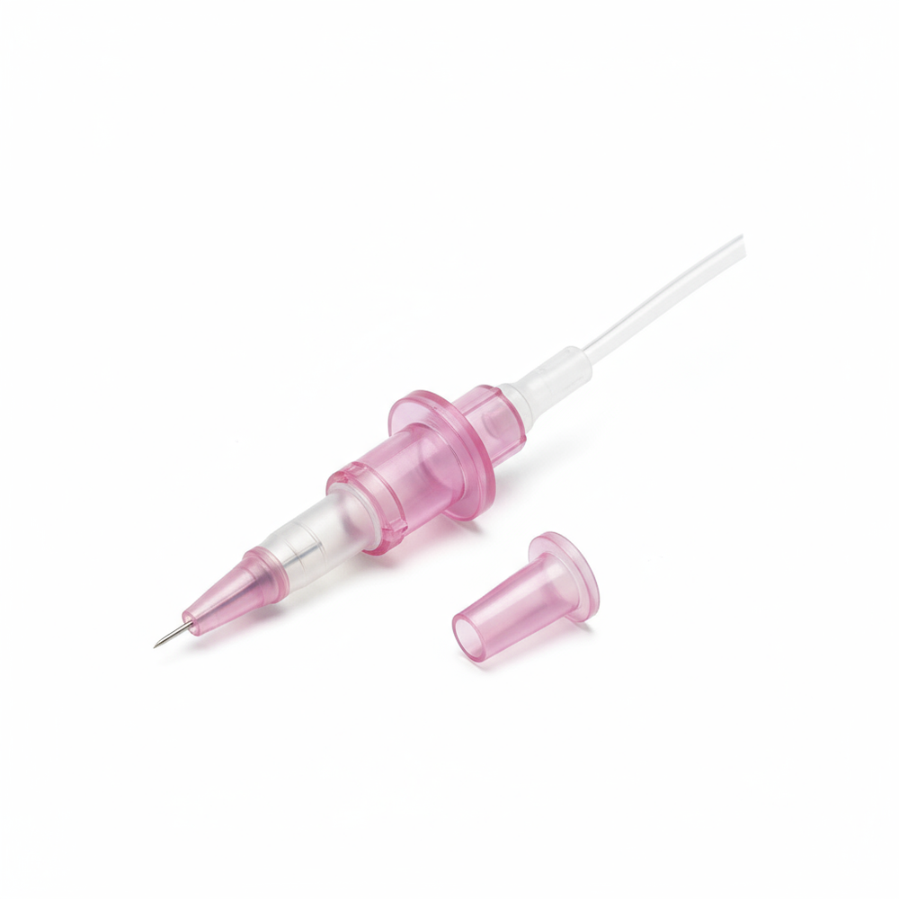 Complete catheter assembly at angle