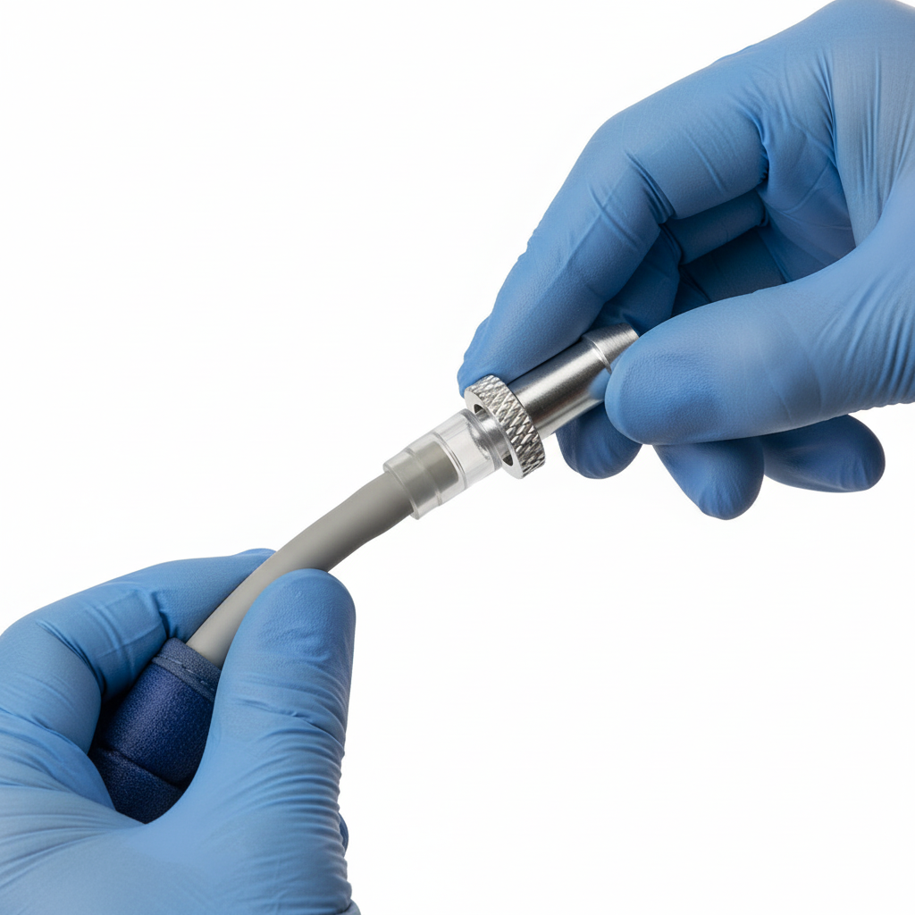 Connector being attached to blood pressure equipment