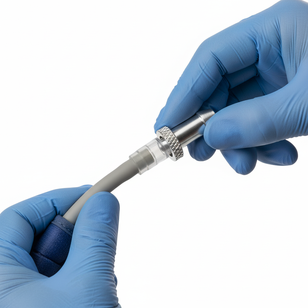 Connector being attached to blood pressure equipment