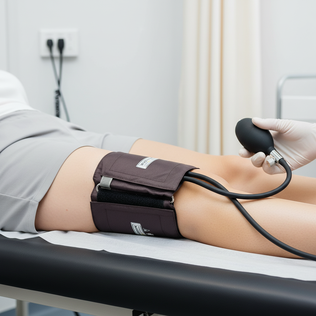 Cuff properly applied to patient's thigh