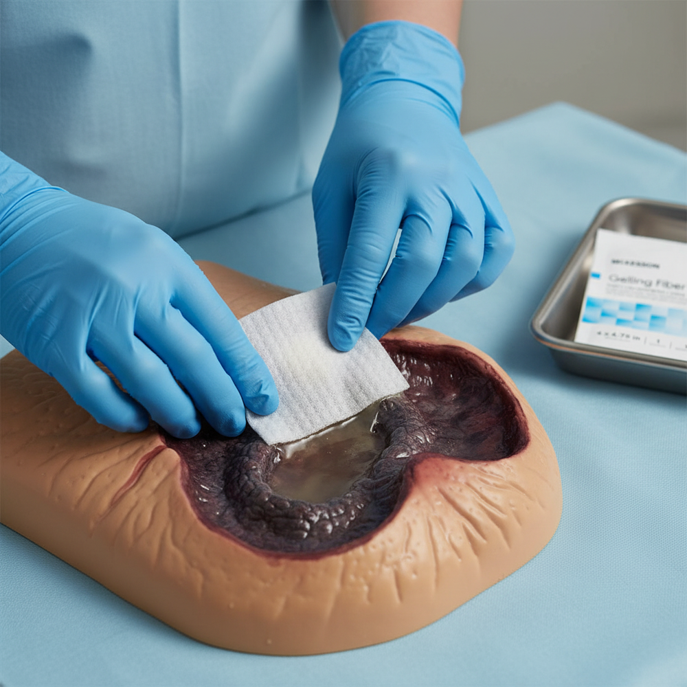 Dressing being applied to wound showing conformability