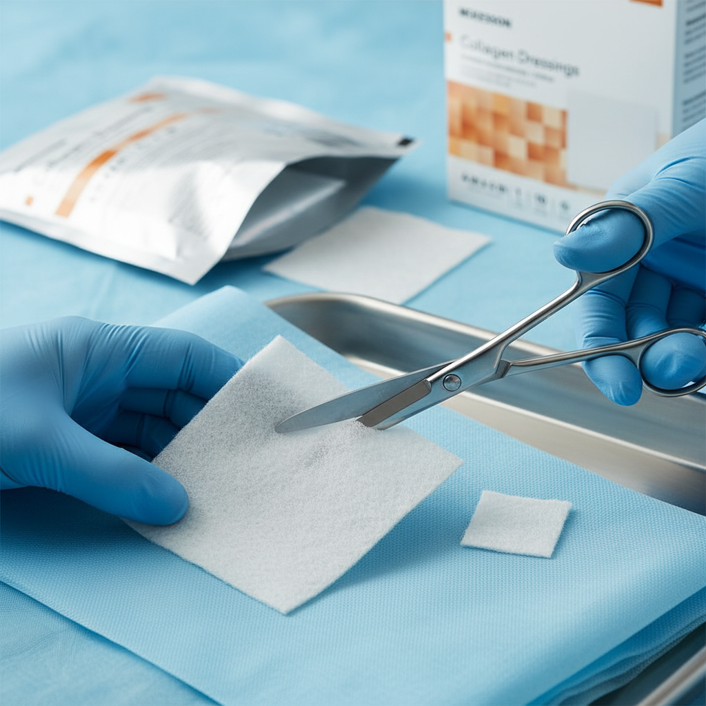 Dressing being trimmed with scissors