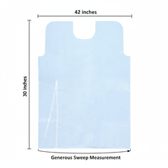 Exam gown laid flat showing dimensions