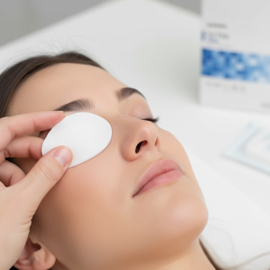 Eye pad being applied