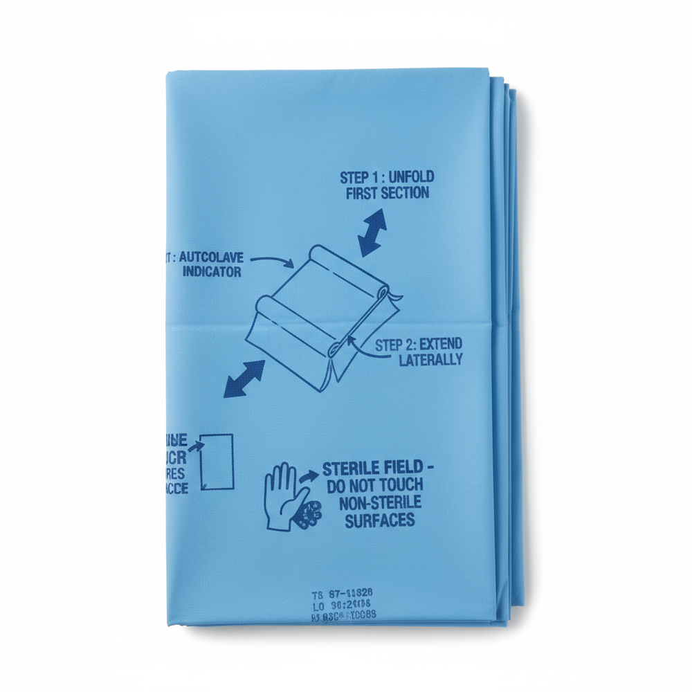 Fan-folded drape with instructions