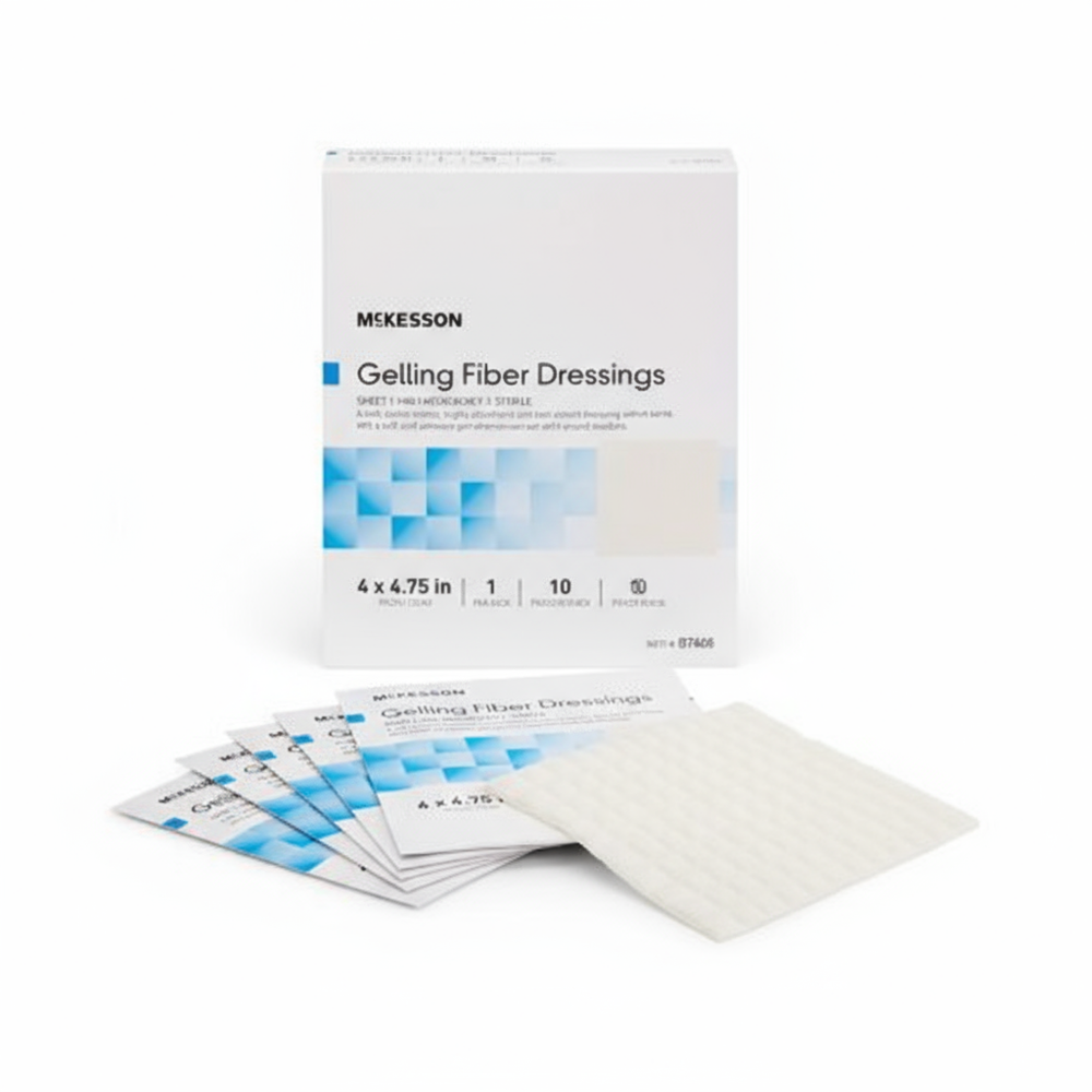 Flat view of gelling fiber dressing with quilting pattern