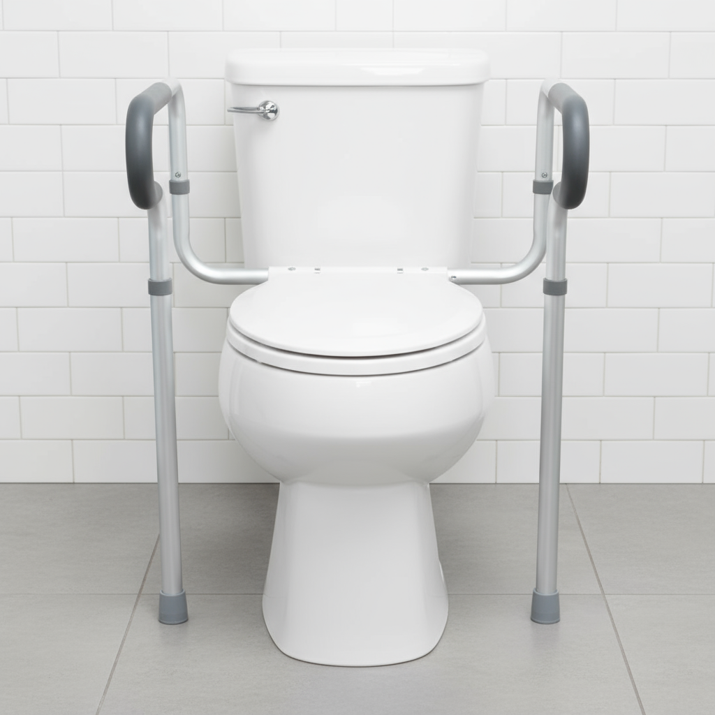Front view of toilet safety rail