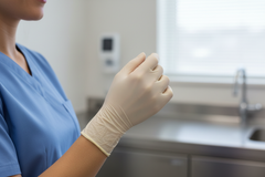 Glove on hand with beaded cuff