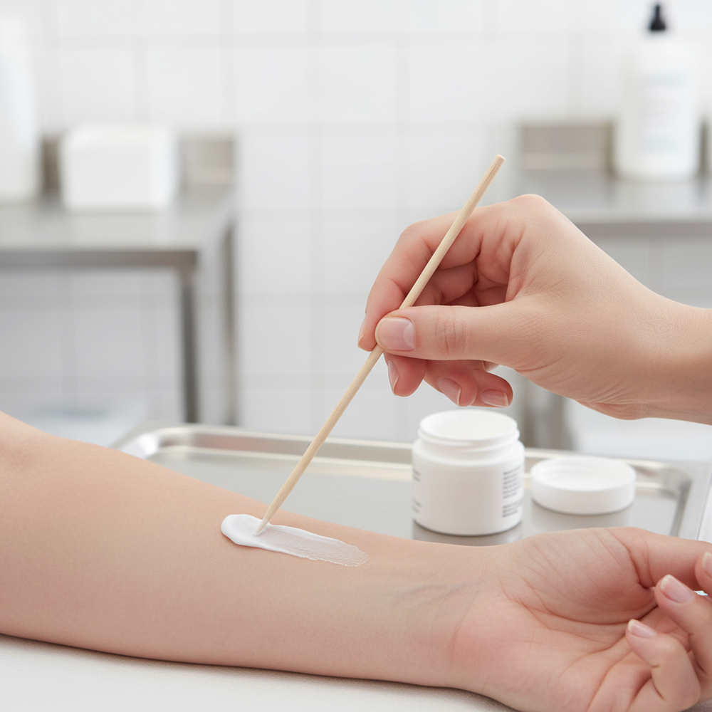 Hand applying ointment with applicator