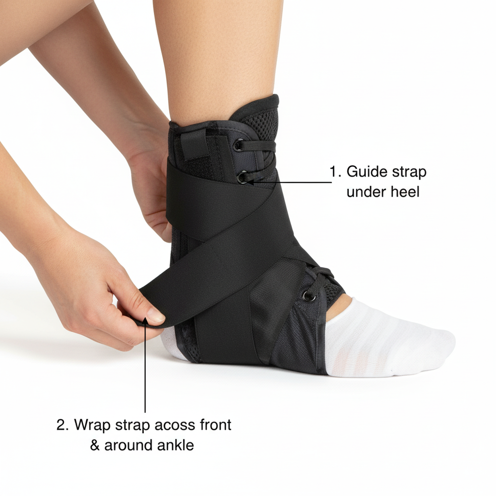 Hands applying figure-8 strapping