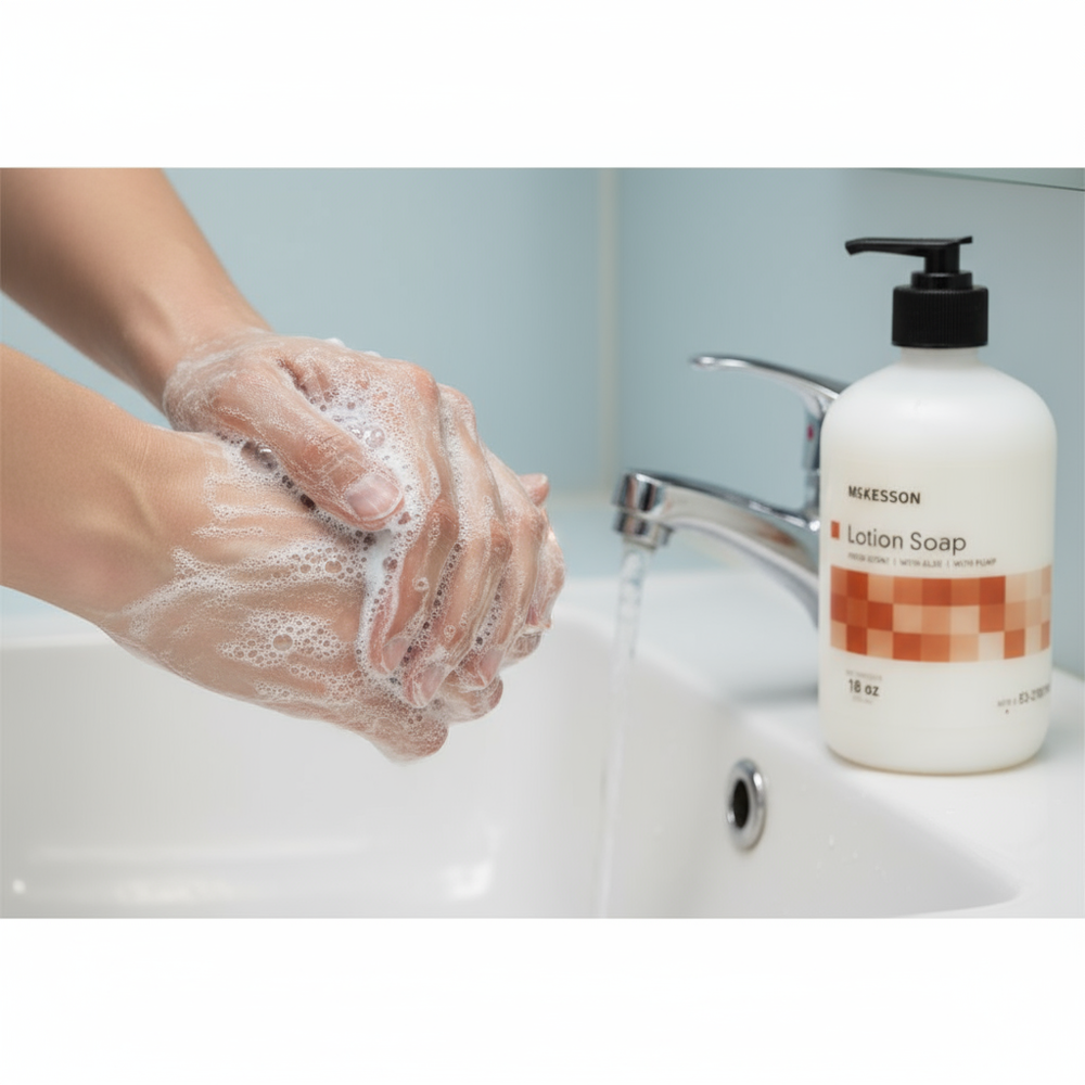 Hands being washed with soap lather