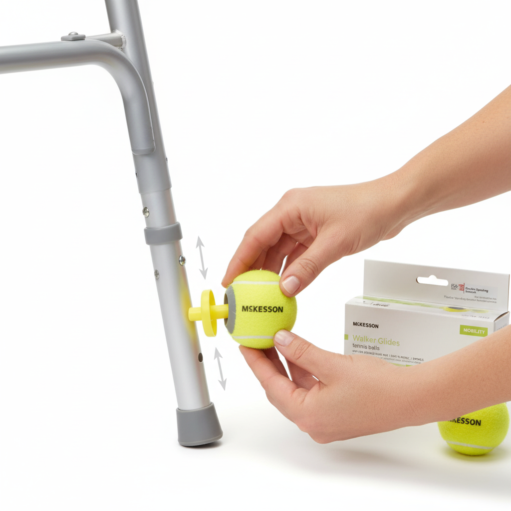 Hands installing tennis ball glides