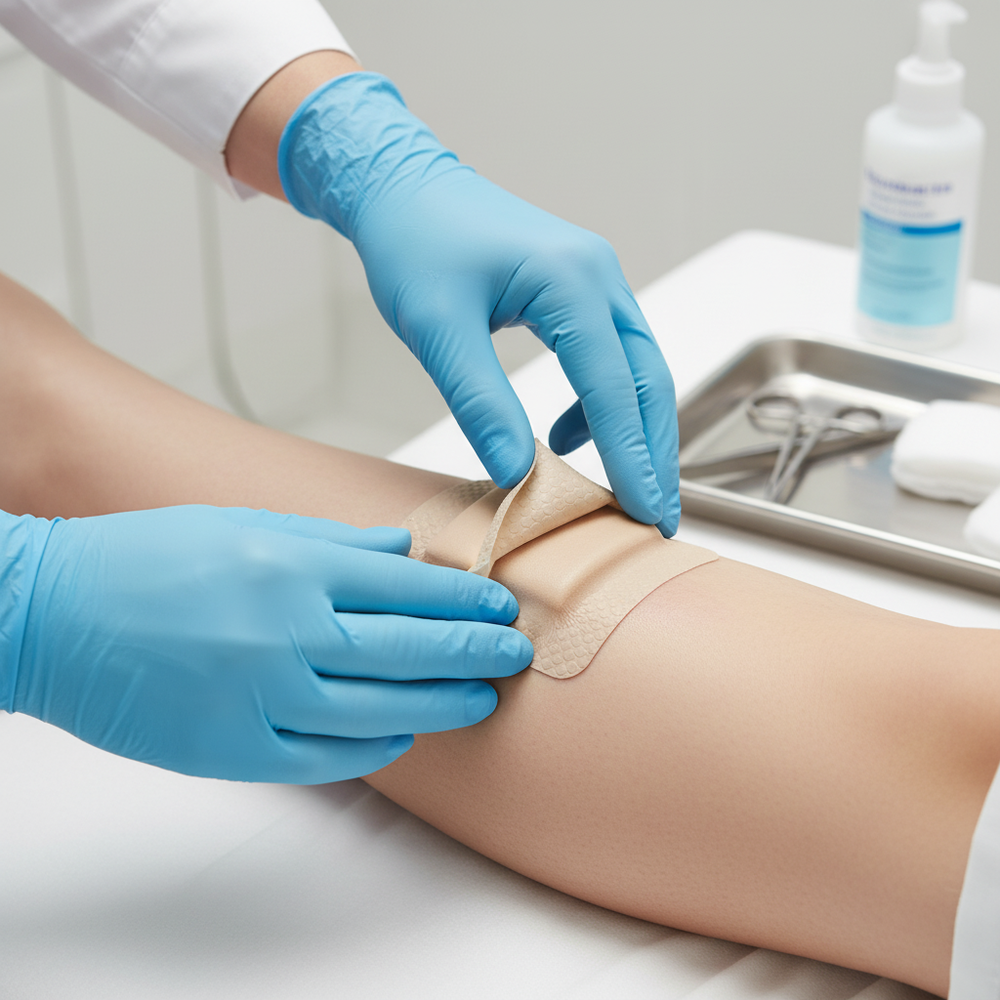 Healthcare professional applying dressing