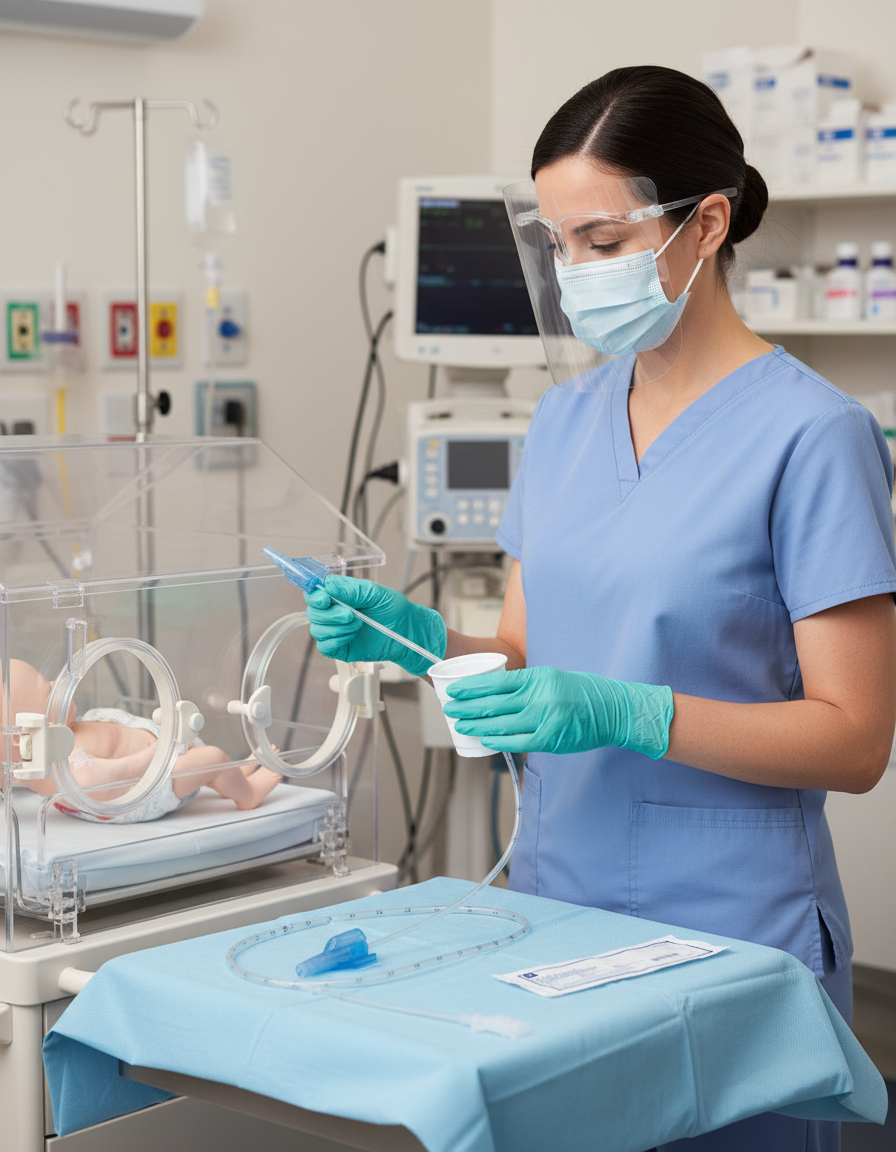 Healthcare professional performing suctioning