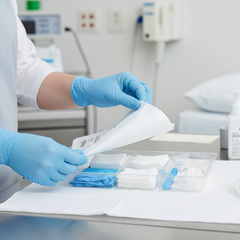 Healthcare professional using tray