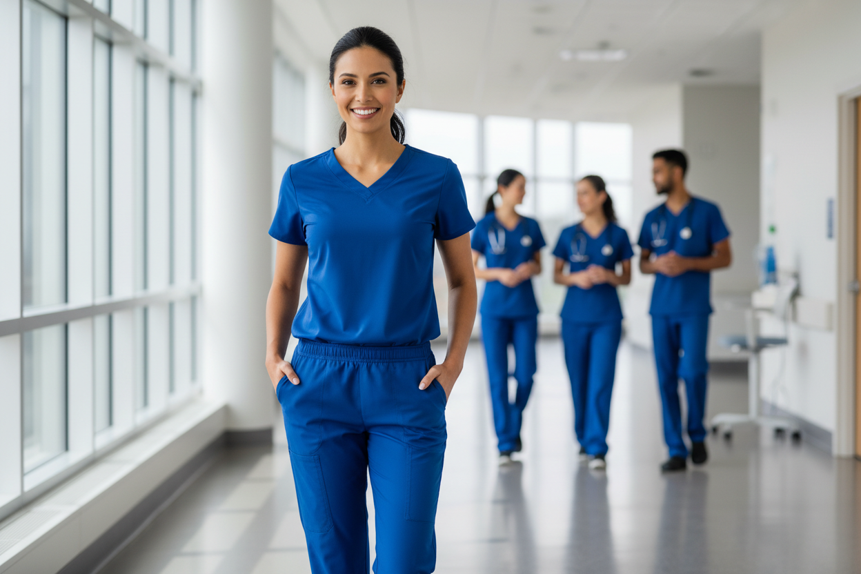 Healthcare professional wearing scrub pants