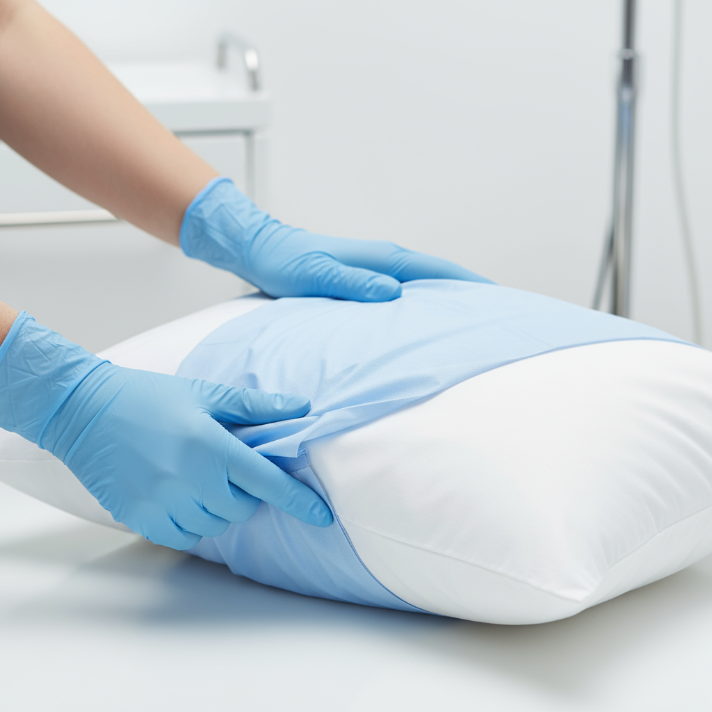 Healthcare worker applying pillowcase