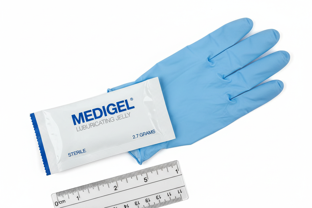 Lubricating jelly packet with size reference