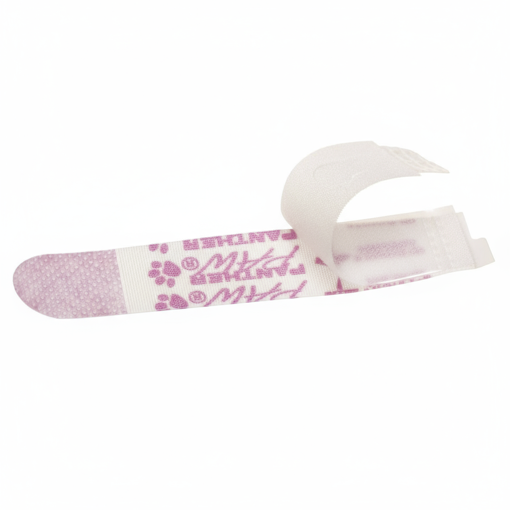 Close-up detail of hook-and-loop tab