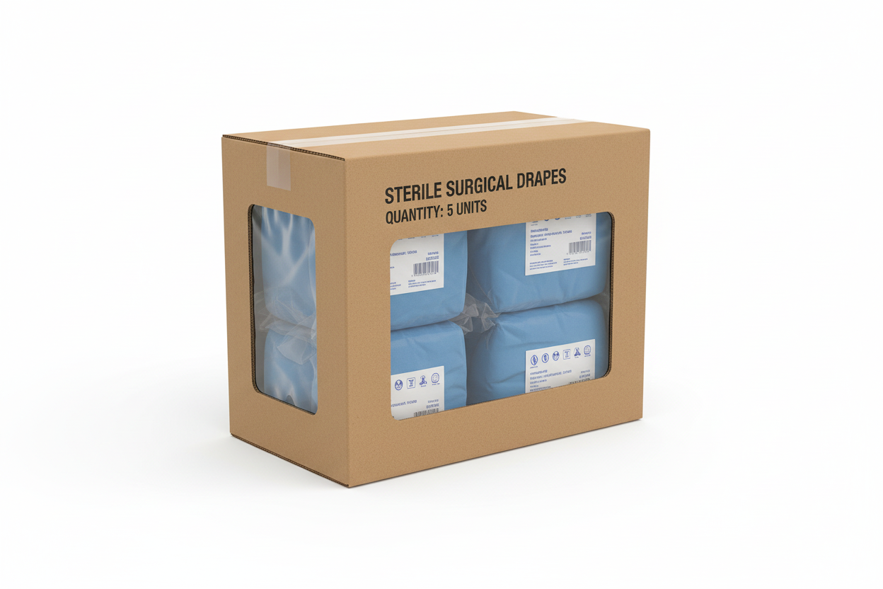 Case of 5 sterile drapes packaging