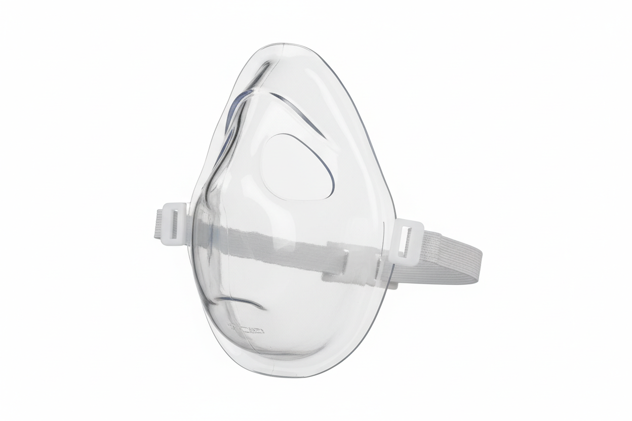 Medical Aerosol Mask with Adjustable Head Strap - Clear Elongated Design for Single Patient Use