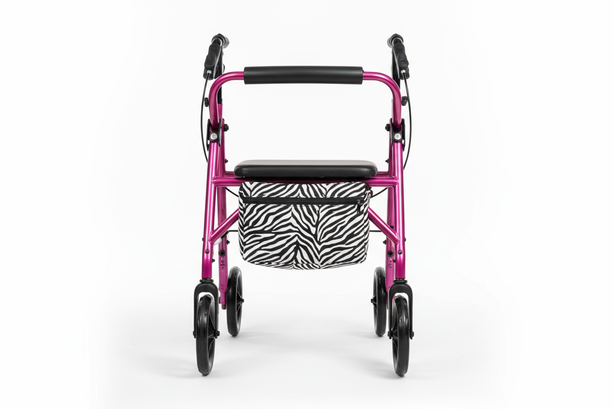 Front view of Medline Pink Zebra Rollator
